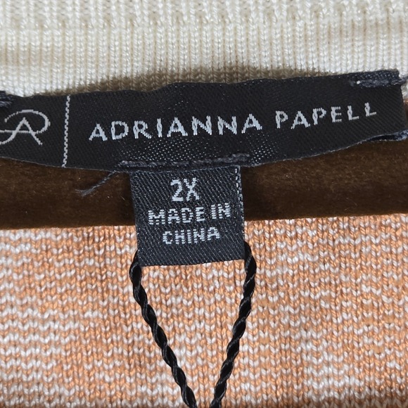 Adrianna Papell Womens 2X Floral Jacquard Knit Sweater Cream Amber NWT - Picture 5 of 9